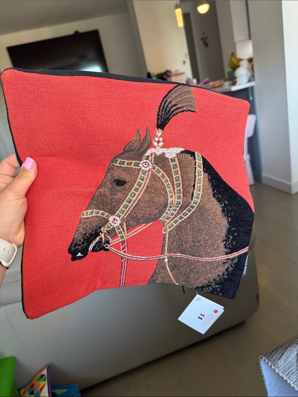 Equestrian Horse Print Red Textile Pouch product of france